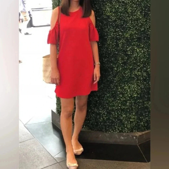 Zara Womens Shift Dress Size M Red Textured Cold Shoulder - Picture 1 of 6